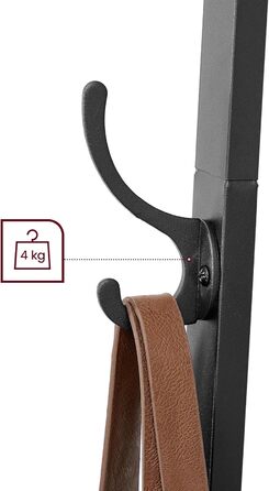 Стійка для одягу VASAGLE з 8 гачками, 4 полицями та перекладиною, металевий каркас, для шарів, курток, сумок, для прихожого, золотий дуб + білий (вінтажний коричневий + чорний)