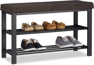 Лавка для взуття Relaxdays, подушка для сидіння, відкрита, 2 рівні, метал, ВхШхГ 50x832см, коричнева