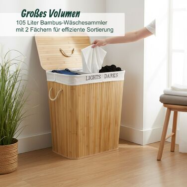 Кошик для білизни Relaxdays з бамбука з 2 відділеннями