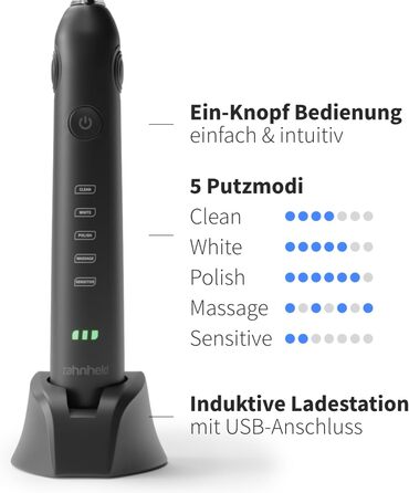 Електрична звукова зубна щітка Zahnheld® Gero G2 з чохлом для подорожей та насадкою | 5 режимів чищення, тривалий час роботи, білий | 1 шт.