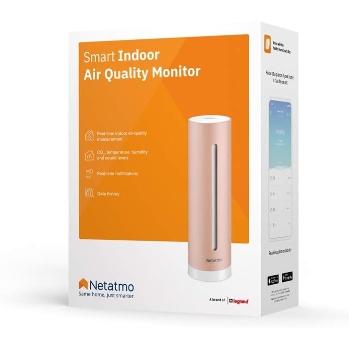 Датчик якості повітря Netatmo для дому: CO2, температура, вологість, шум - розумний контроль, здорове середовище, автоматичні сповіщення (NHC-EC)