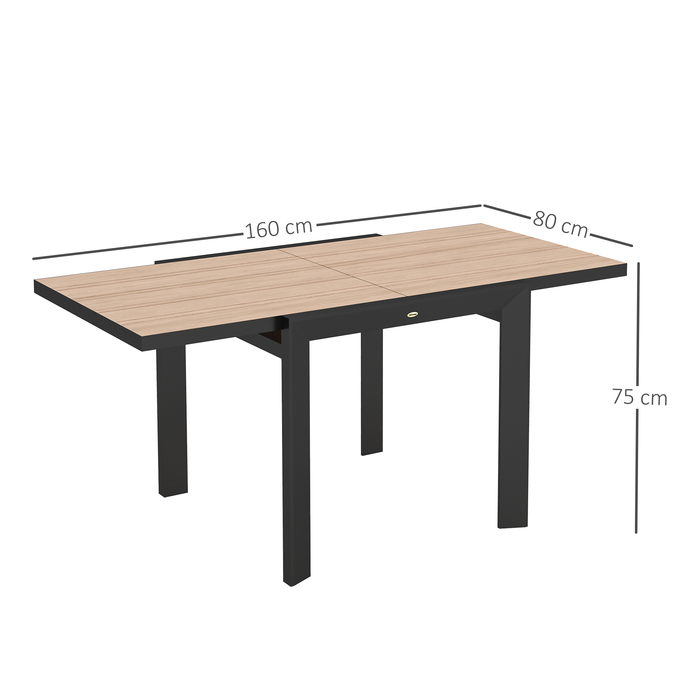 Розсувний алюміній Outsunny Garden Table 80/160x80 см Атмосферостійкий балконний стіл Нековзний фуршетний стіл Кемпінговий стіл на 6 осіб Стіл для патіо Відкритий обідній стіл для саду, патіо Балкон з натурального дерева
