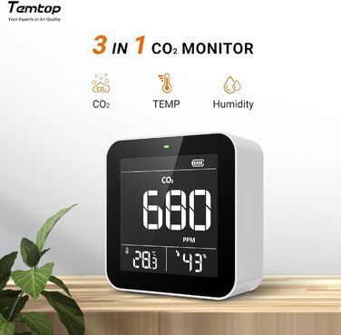 Temtop C10-2ND Монітор CO2 з Bluetooth, Wi-Fi, App, Температура та Вологість, для Дому та Офісу