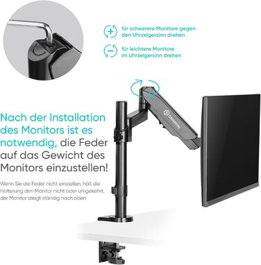 Кріплення для монітора ONKRON G90-B, 13-34 дюйми, до 10 кг, газ, VESA 75x75-100x100, чорний