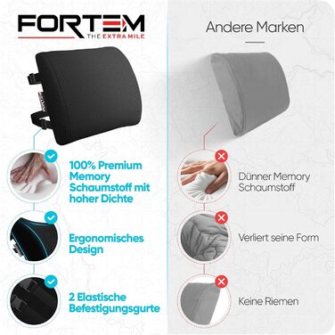 Подушка під поперек FORTEM для авто та офісного крісла, ортопедична підтримка спини з ефектом пам'яті (Memory Foam), дихаюча сітчаста оббивка, чорна