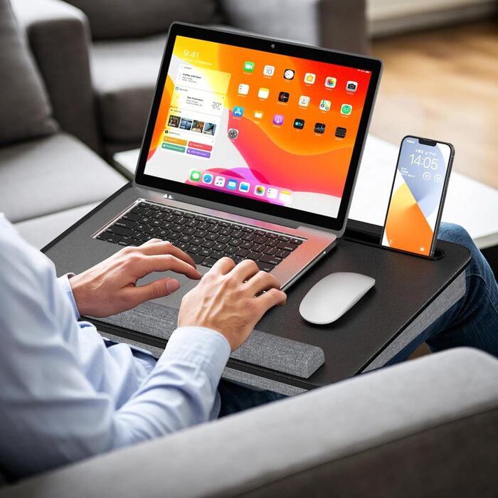 Підставка для ноутбука в ліжко - Lapdesk з підставкою для зап'ястя та тримачем для телефону, до 17.3 дюймів, для дому, навчання та відпочинку