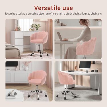 Крісло WOLTU для офісу та дому з м'якою спинкою у вигляді пелюстки, обертове, з регулюванням висоти, рожеве, з тканини кашемір