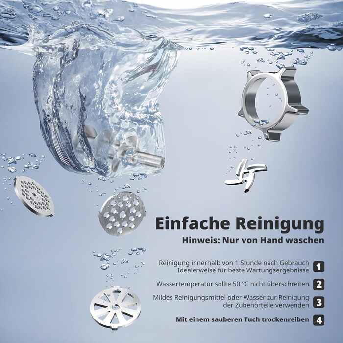 Електрична м'ясоподрібнювач AIRMSEN з насадкою для ковбас, 2 леза з нержавіючої сталі, 3 диски, аксесуар Куб, тихий промисловий двигун, для дому, нержавіюча сталь