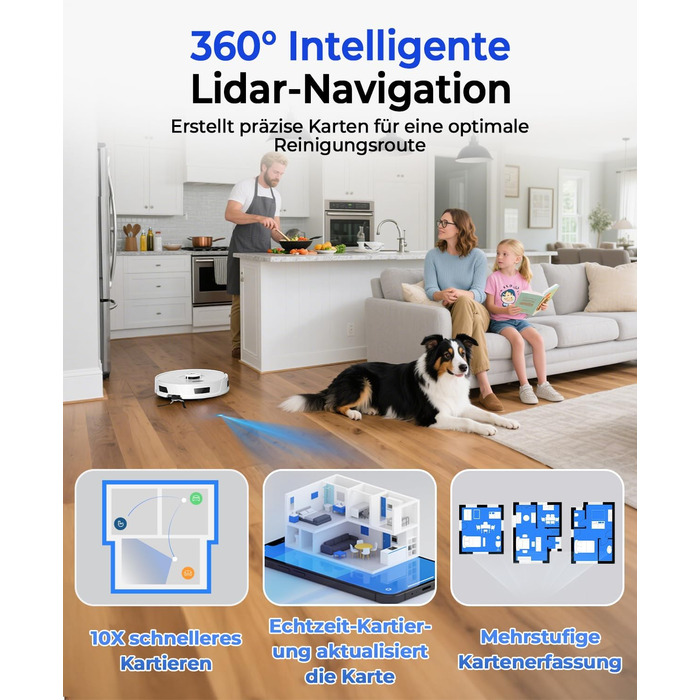 Робот-пилосос Redkey R11 з функцією миття, 20000Pa, док-станція 4L, захист від намотування волосся, LiDAR навігація, керування через додаток, для килимів та шерсті тварин