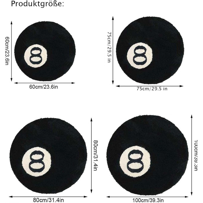 М'ячів круглий килимок, м'який та протиковзкий, чорний, 100см для дитячої кімнати/вітальні, 8