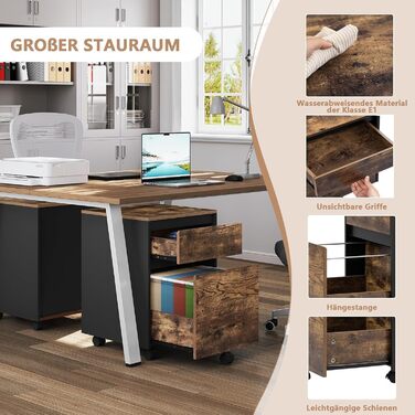 Контейнер на колесах WOLTU з 2 шухлядами, мобільний офісний шафка, підставка під стіл, шафка для принтера, для офісу та дому, 40x56x40 см, з вінтажною обробкою дерева, 2 полиці