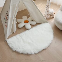 Плюшевий овальний килим achiiso зі штучного хутра, нековзний килимок для йоги для кімнати дівчаток, дитячої, вітальні, прикраси будинку (40 х 60 см) (напівкруглий - 75 х 150 см, білий)
