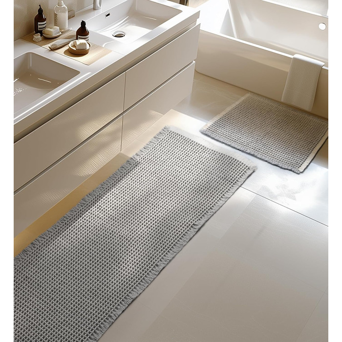 Набір килимків для ванної кімнати, антиковзні килимки, килимок для ванної кімнати (2 шт), стиль бохо, для ванної, спальні, вітальні, прання, душ, декор, 51 x 120 см + 41 x 61 см, коричнево-білий (сіро-білий)
