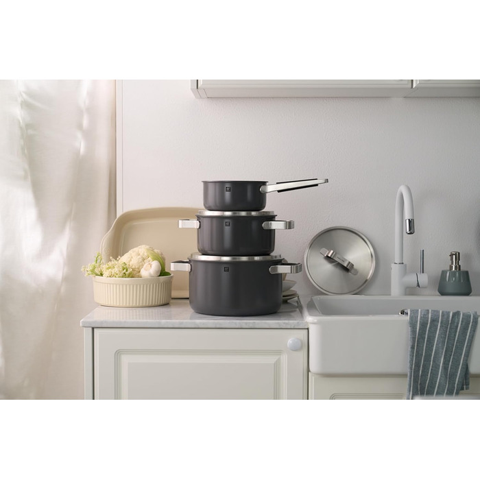 Набір посуду ZWILLING PURE, 5 предметів, з нержавіючої сталі 18/10, керамічне покриття, Stay-Cool ручки, придатний для миття в посудомийній машині (антрацитово-сірий)