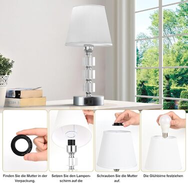 Приліжковий світильник Touch Dimmable, USB AC, 2 світлодіоди, льон, кришталь, білий