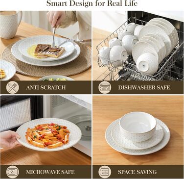 Набір посуду Malacasa LYDIA Beige для 4 осіб (16 предметів) - набір посуду з кераміки з рельєфом, сучасний сервіз