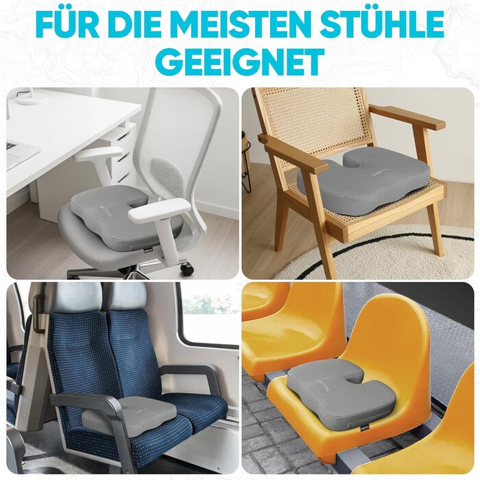 FORTEM Подушка для сидіння, м'яка подушка на офісне крісло, подушка для комп'ютерного крісла з Memory Foam, антиковзаюча подушка для сидіння для геймінгу, автокрісла, комп'ютерного крісла, знімний чохол, велика (сірий сітчастий матеріал, велика щільність)