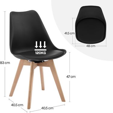 Крісла для їдальні WOLTU, набір з 2 шт., чорні, з масиву дерева та штучної шкіри, до 100 кг, для кухні та їдальні