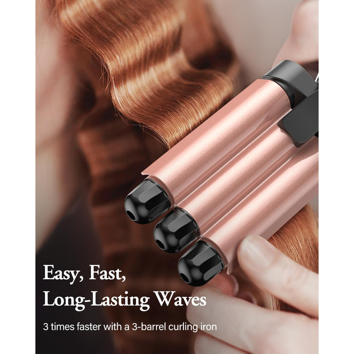 Набір для створення локонів BESTOPE PRO 5 в 1 з LED-дисплеєм: 3 насадки, регулювання температури, рукавичка, кліпси, рожеве золото