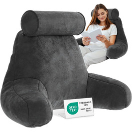 Подушка для спини ELONEO з підлокітниками – для ліжка та дивана. Зробить підтримку спини, голови та шиї більш комфортною (з роликом для шиї)