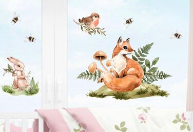 Наклейки на вікна прикраса вікна картинки мотив віконна плівка скляне прикраса лісові тварини наклейки вікна дитячі багаторазові самоклеючі самоклеючі дитяча кімната (кролик лисиця, лист 25 х 65 см)