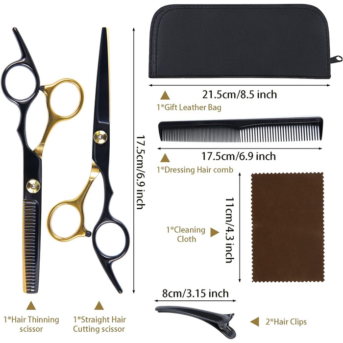 Набір перукарських ножиць, професійні ножиці для волосся Aeyytoe, 7.0 Effiliation, нержавіюча сталь 4CR13, 2 ножиці, гребінець, шкіряний чохол (макс. 65 символів)