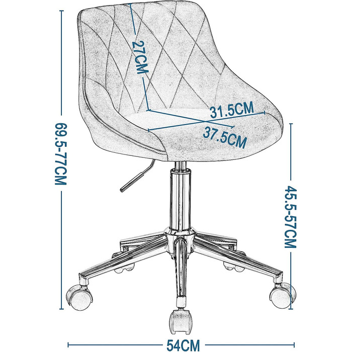 Офісний стілець EUGAD стілець на коліщатках стілець для роботи стілець для косметики стілець для робочого столу обертовий стілець крісло-коляска офісне крісло клубне крісло регульоване по висоті обертове крісло з коліщатками, оксамит, 0033bgy (світло-сіри