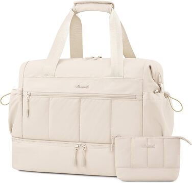 Сумка-мішок LOVEVOOK для жінок, легка дорожня сумка-вікендер, ручна сумка, дорожня сумка-мішок для літака, водонепроникна сумка для клініки/пологового будинку/лікарні, спортивна сумка з відділенням для взуття (Бежевий, M-30L)