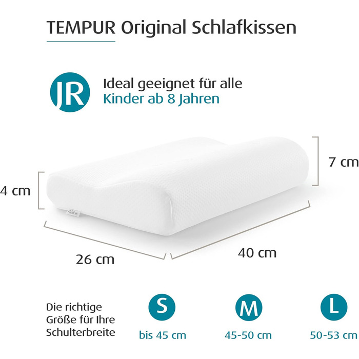 Подушка TEMPUR Original Memory Foam: ергономічна підтримка шиї для тих, хто спить на боці та на спині, білий колір (Jr (40 x 26 x 7/4 см), комплект з чохлом)