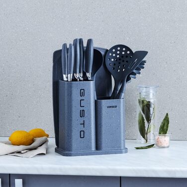 Набір ножів Karaca Gusto 12 предметів з обробною дошкою та кухонними аксесуарами (сірий)