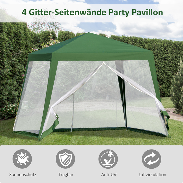 Outsunny Garden Альтанка Marquee 3x3 м стійка від погодних умов з москітною сіткою, металом і поліестером, ідеально підходить для вечірок на свіжому повітрі, зелена