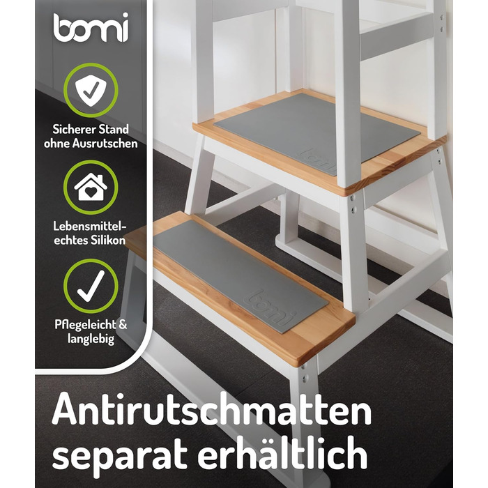 BOMI® Swubi Монтессорі навчальний столик-сходинка для дітей від 1 року | Дерев'яний триступеневий підсвічник | Навчальний столик для дитини та малюка | Сходинка, навчальне крісло як підсвічник, дерев'яна сходинка, дитячий стільчик білий натуральний біло-н