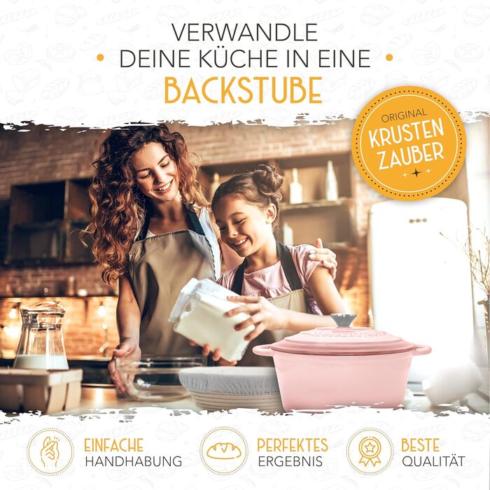 Чавунний горщик для випікання хліба з емальованим покриттям KRUSTENZAUBER (26 см) з кошиком для підйому тіста - аксесуари для випічки