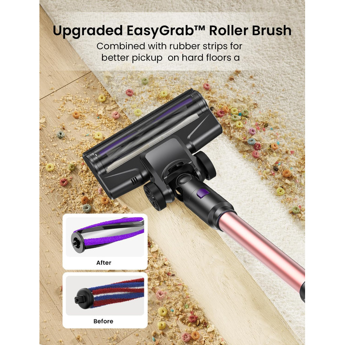 Бездротовий пилосос Vexilar Akku: 60 хв роботи, 45 kPa, 550 W, безщітковий мотор, LED дисплей, 6-в-1, тихий, для дому/авто, підходить для твердих поверхонь, килимів, шерсті тварин, зелений (рожевий)