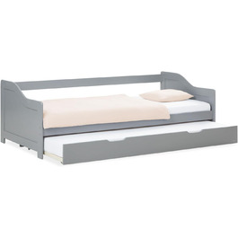 Висувне ліжко Homestyle4u 90x200 см з ящиком для зберігання, сірий дуб, каркас з сосни, ламелі, дитяче ліжко
