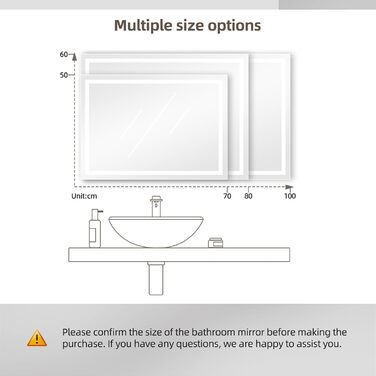 Дзеркало для ванної кімнати Dripex LED з підсвічуванням, сенсорна кнопка, протизапітніння, 6400K, енергозбереження, 50x70 см