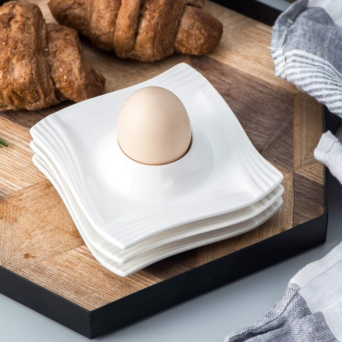 Серія Amparo, набір порцелянових підставок для яєць із 12 предметів кожен 4,5 дюйма / 11,5 * 11,5 * 2,5 см Чашка для яєць Тримач для яєць кремовий білий