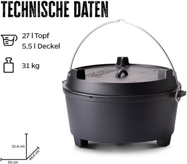 Набір Dutch Oven Grillfürst BBQ Edition DO 9: чавунний котелок з ніжками, 8,5 л (Dutch Oven DO 28) з підйомником кришки та сумкою для зберігання