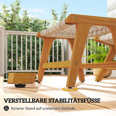 Садовий комплект з кріслом та пуфом (2 предмети), акація FSC, вуличне крісло для відпочинку з ротанговим сидінням, стиль бохо, регульовані ніжки