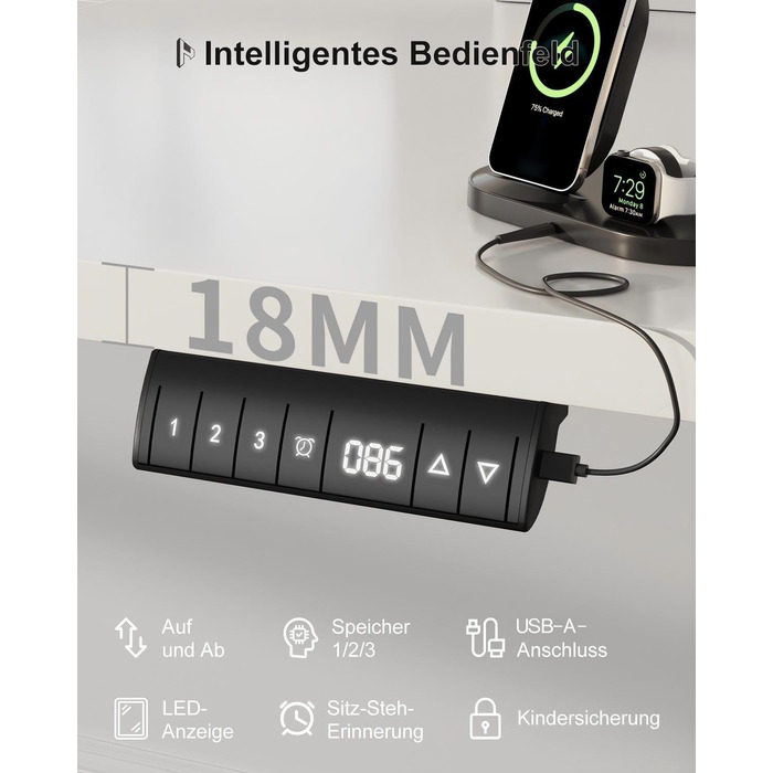 Регульований стіл Homall 200x80 см з USB-портом, електропривод, органайзер для кабелів, пам'ять положень, білий комп'ютерний стіл