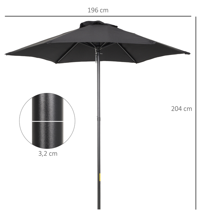Outsunny Parasol Ø196 см, поворотна парасолька з функцією складання, шестикутна балконна парасолька пляжна парасолька вітрозахисна стабільна на ринку Парасолька з колінчастим механізмом Парасолька від сонця для пляжного балконного саду, чорний