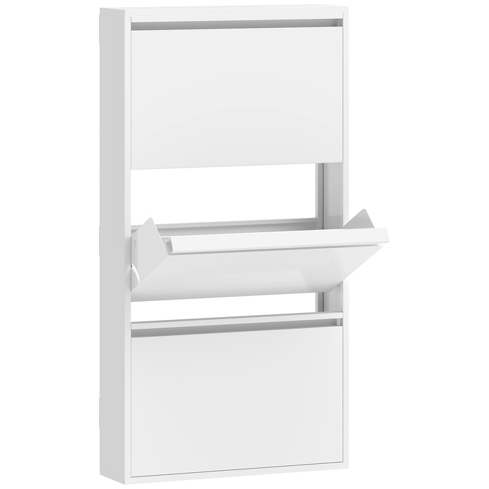 Металева шафа для взуття з 3 похилими полицями, вузька настінна шафа для 6 пар взуття, біла