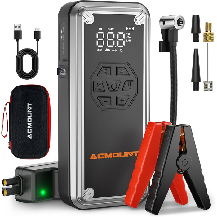 Powerbank для авто Acmount Starthilfe з компресором, 7000A, 150PSI, LCD, LED, для бензинових та дизельних авто (до 9L/8L)