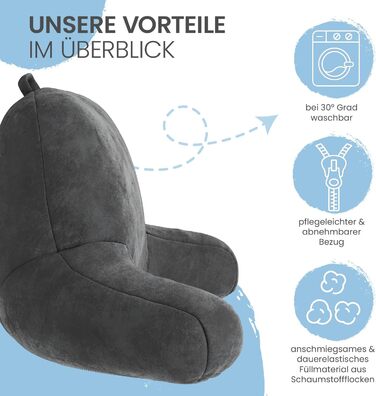 Підвалин для спини ELONEO з підлокітниками – м'яке крісло для читання в ліжко та диван, 76 × 46 × 40 см