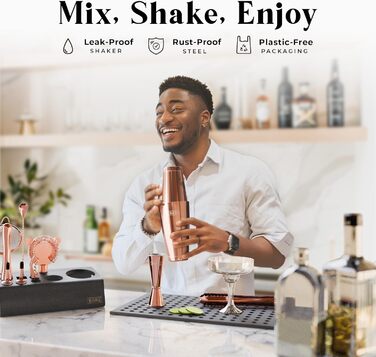 Набір для бармена Pro Mixology: 14 предметів, Boston Shaker 0.8L, бамбуковий підставник, рецепти коктейлів | Подарунок для дому