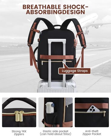 LOVEVOOK Рюкзак для ручної поклажі, дорожній рюкзак для жінок, водонепроникний, з відділенням для взуття, 17-дюймовий ноутбук, 40L, 45x36x20 см, Carry on Luggage (Чорний+сірий+коричневий)