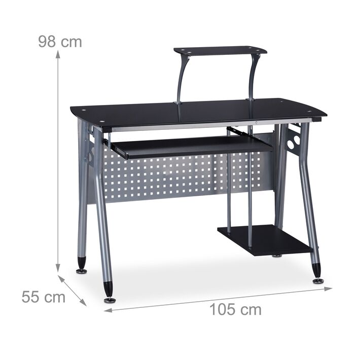 Relaxdays Сучасний комп'ютерний стіл зі скляною стільницею