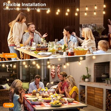 Ланцюжок прикрас Kawaya 10м LED, зовнішній, для саду, тераси, балкону, IP65, вологостійкий, тепле світло