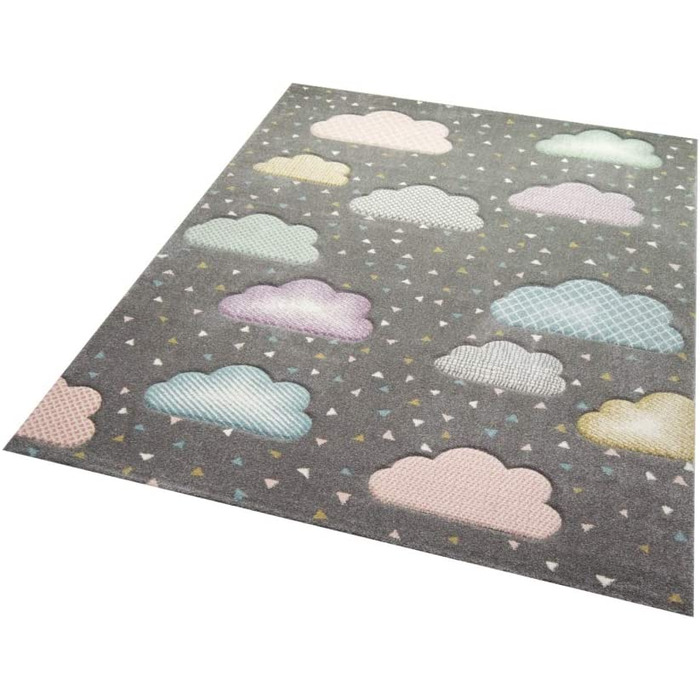 Килим CARPETIA для дитячої кімнати, дитячий килим з хмарами, сірий, рожевий, синій Розмір (120 см круглий)