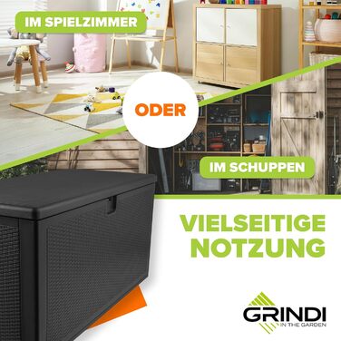 Скриня для зберігання речей Grindi Morus 570л - водонепроникна садові меблі, подушки, інструменти - для балкона, тераси, саду (Чорний)